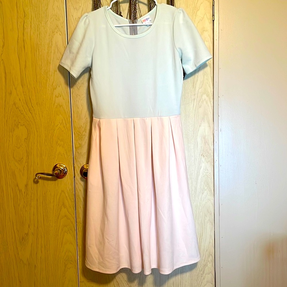 NWOT Lu la Roe “Amelia” dress with pockets!!pretty pale mint and peach color.